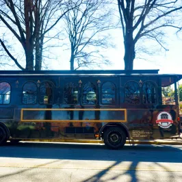a bus that is parked on the side of a road