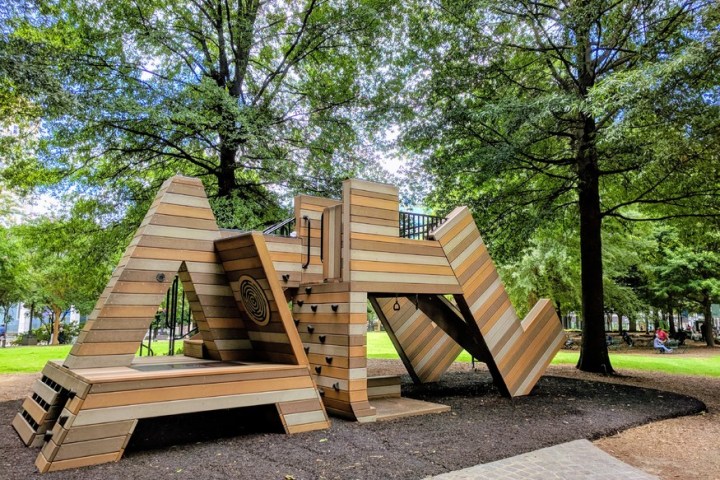 a wooden bench in a park