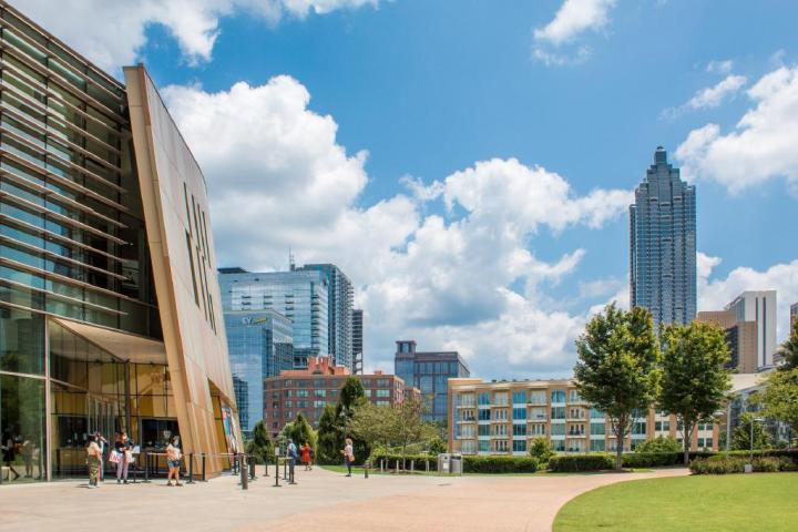 a tall building in a city